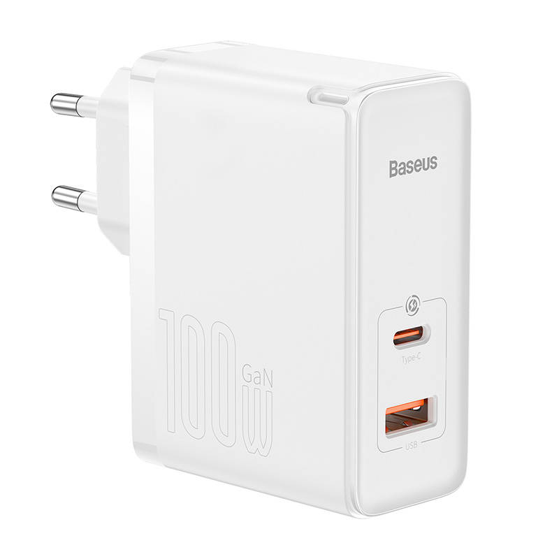 Zidni punjač Baseus GaN5 Pro USB-C + USB, 100W + 1m kabel (bijeli)