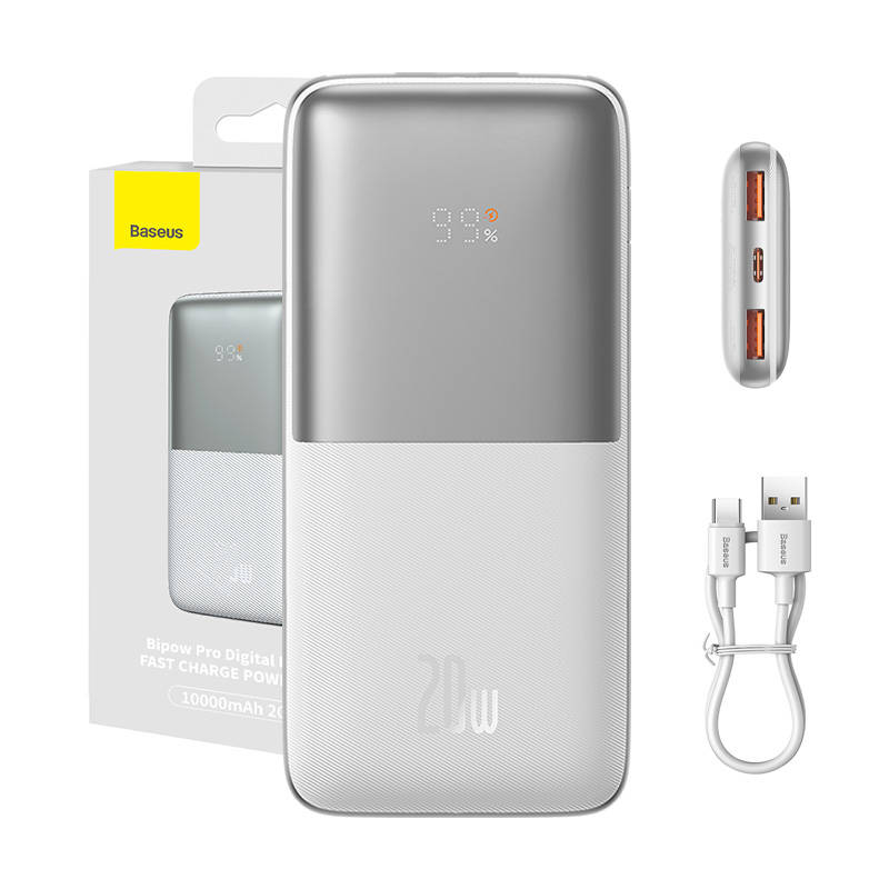 Powerbank Baseus Bipow Pro 10000mAh, 2xUSB, USB-C, 20W (bijeli)