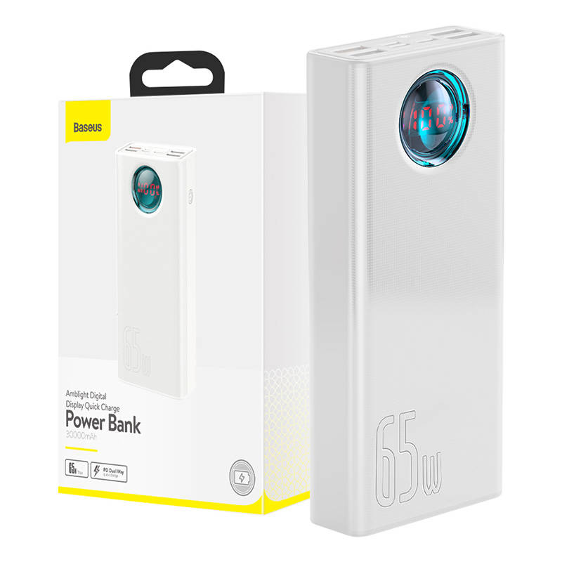 Powerbank Baseus Amblight 30000mAh, 4xUSB, USB-C, 65W (bijeli)