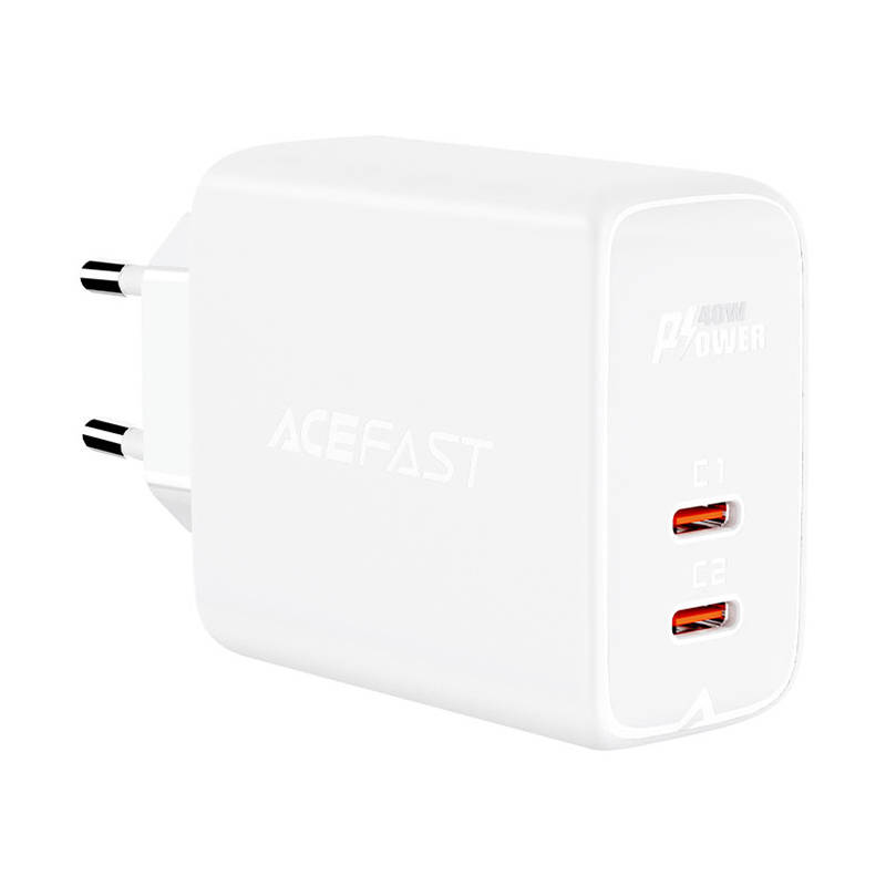 Zidni punjač Acefast A9 PD40W, 2x USB-C (bijeli)