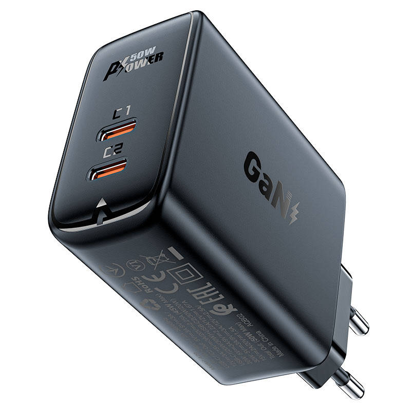 Zidni punjač Acefast A29 PD50W GAN 2x USB-C 50W (crni)