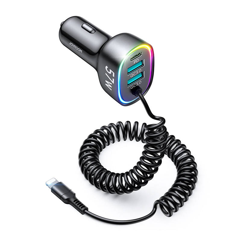 Auto punjač Joyroom JR-CL20, 2x USB + 2x Lightning, 57W + Lightning kabel (crni)