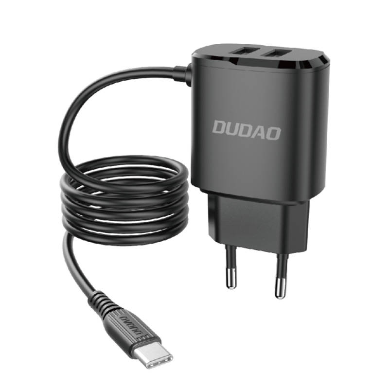 Zidni punjač Dudao A2Pro 2x USB s USB-C kabelom (crni)