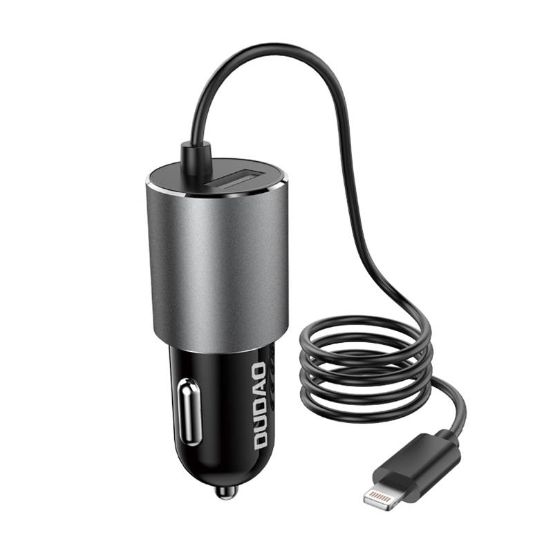 Auto punjač Dudao R5ProL 1x USB, 3.4A + Lightning kabel (sivi)