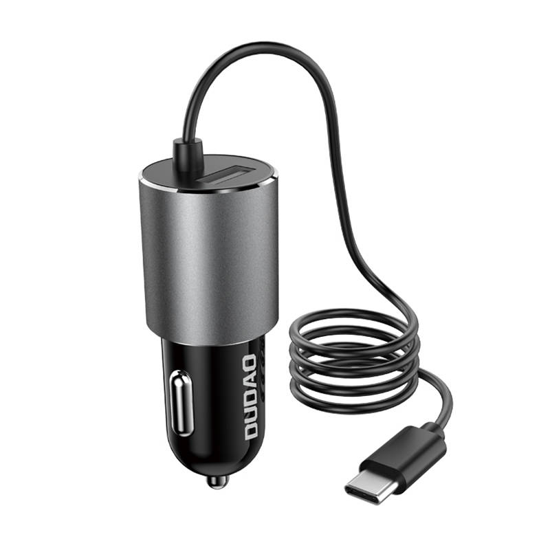 Auto punjač Dudao R5ProT 1x USB, 3.4A + USB-C kabel (sivi)