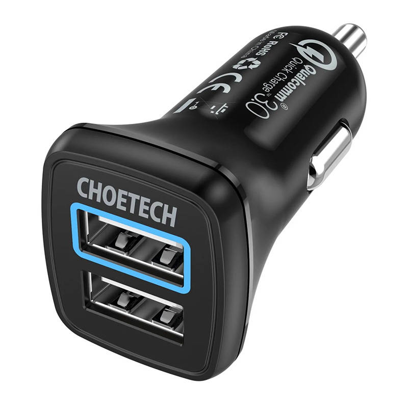 Auto punjač Choetech C0051, 30W QC 3.0 Dual Ports (crni) (paket od 5 komada)