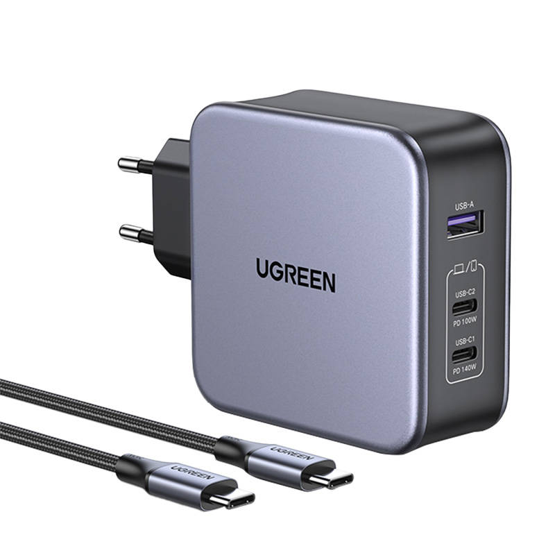 Punjač UGREEN CD289, 2x USB-C, 1x USB-A, GaN, 140W, 2m kabel (srebrni)