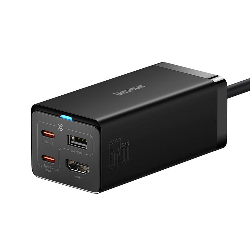 Zidni punjač Baseus GaN5 Pro 2xUSB-C + USB + HDMI, 67W (crni)