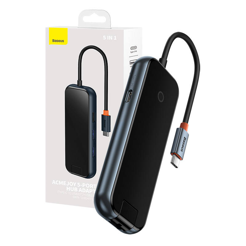 Hub 5u1 Baseus AcmeJoy serija USB-C na 2xUSB 3.0 + USB 2.0 + USB-C PD + RJ45 (tamno sivi)