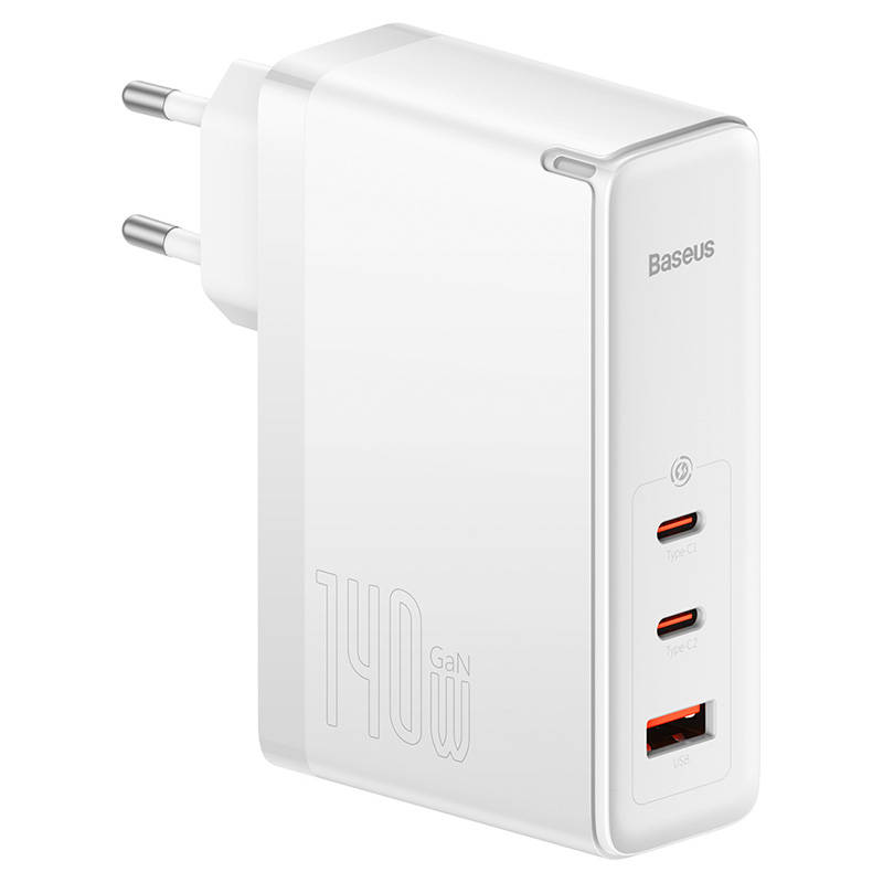 Zidni punjač Baseus GaN5 Pro 2xUSB-C + USB, 140W (bijeli)