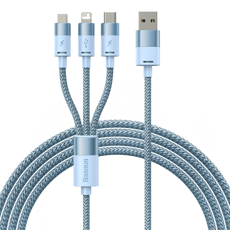 3u1 USB kabel Baseus StarSpeed ​​Series, USB-C + Micro + Lightning 3,5A, 1.2m (plavi) (paket od 5 komada)