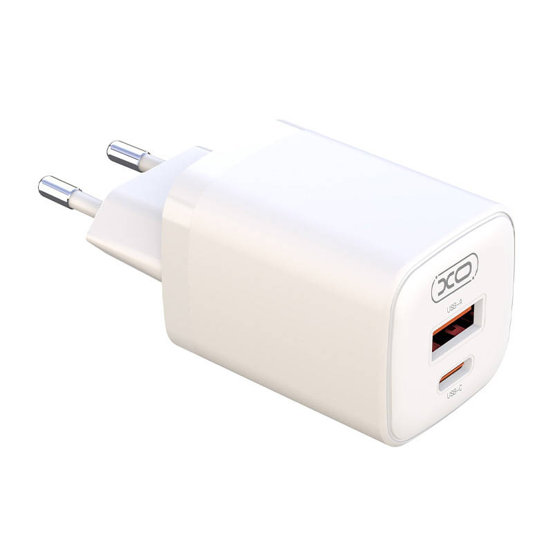 Zidni punjač XO L96, 1x USB, USB-C, 30W (bijeli)