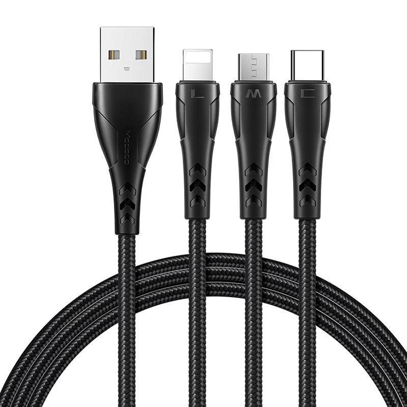 3u1 USB na USB-C / Lightning / Micro USB kabel, Mcdodo CA-6960, 1,2 m (crni) (paket od 5 komada)