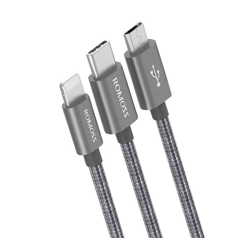 USB kabel Romoss CB25N 3u1 USB-C / Lightning / Micro 3A 1m (sivo)