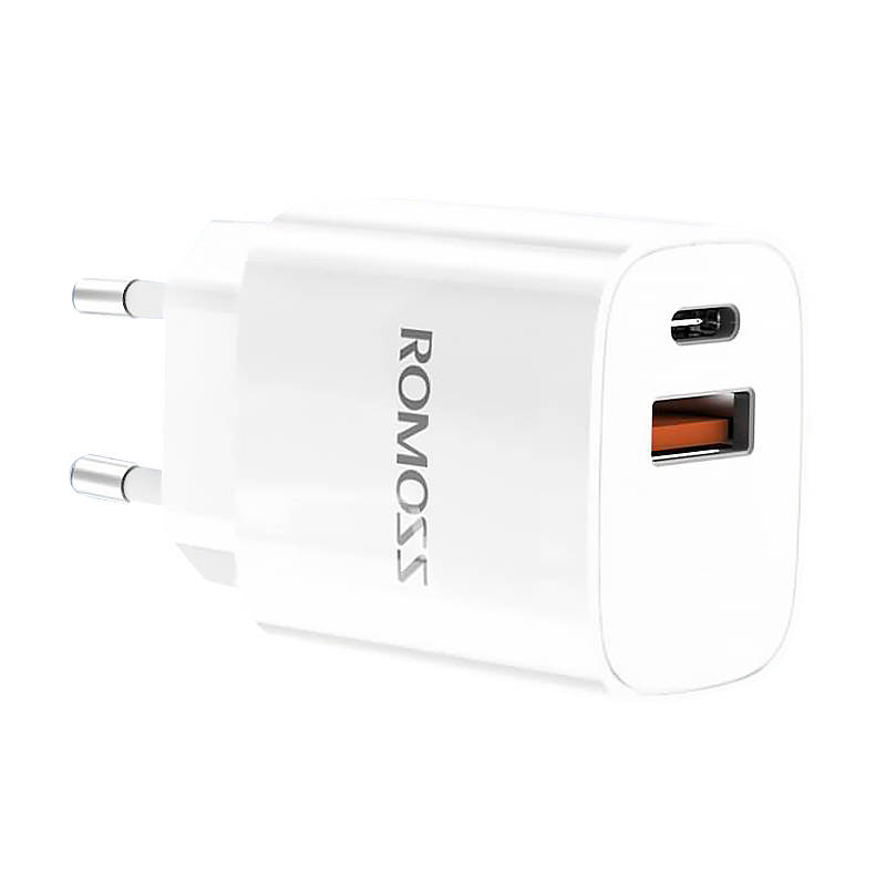 Zidni punjač Romoss AC20T USB + USB-C 20W (bijeli)