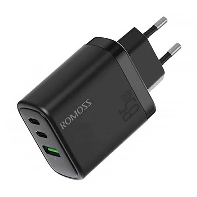 Zidni punjač Romoss AC65H, 2x USB-C + USB, 65W (crni)