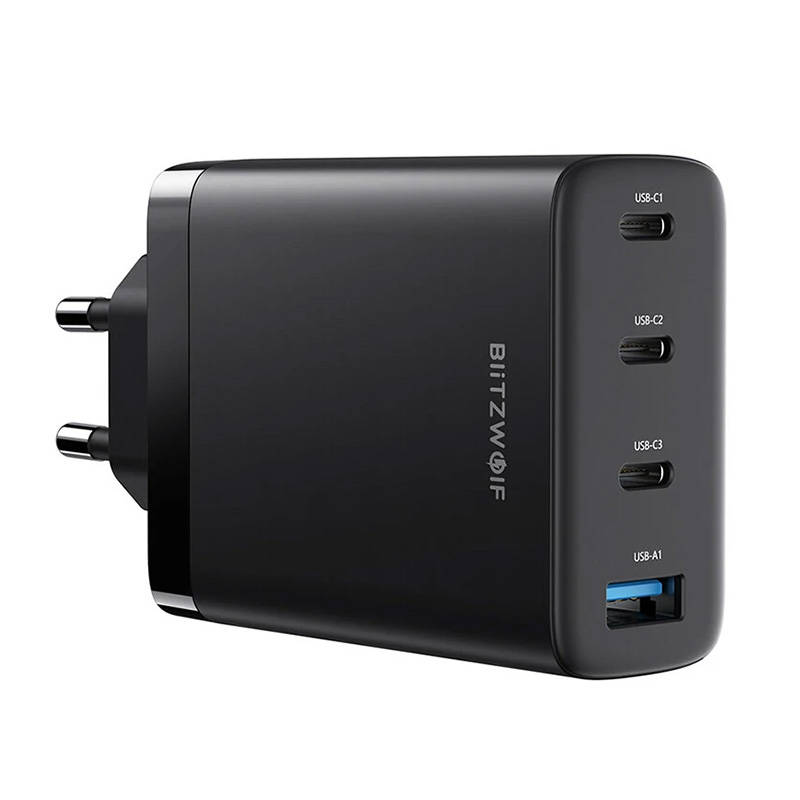 Zidni punjač Blitzwolf BW-S23, 3x USB-C, USB-A, GaN, 100W (crni)