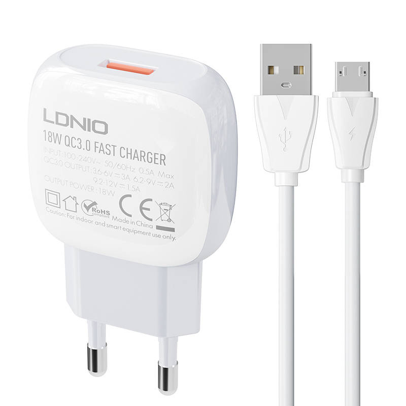 Zidni punjač LDNIO A1306Q 18W + MicroUSB kabel