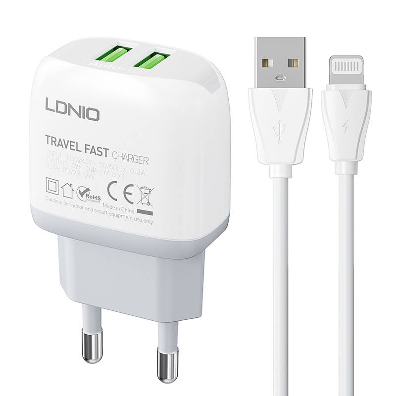 Zidni punjač LDNIO A2219 2USB + Lightning kabel