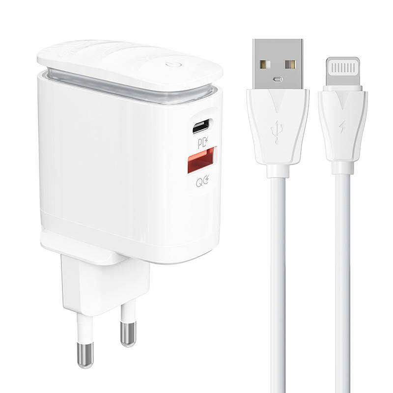 Zidni punjač LDNIO A2423C USB, USB-C + Lightning kabel