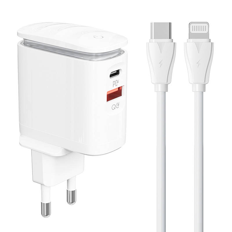 Zidni punjač LDNIO A2423C USB, USB-C + USB-C - Lightning kabel