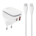 Zidni punjač LDNIO A2425C USB, USB-C + USB-C - Lightning kabel