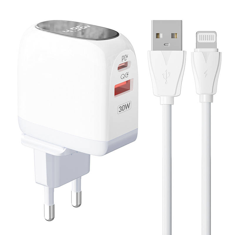 Zidni punjač LDNIO A2522C USB, USB-C 30W + Lightning kabel