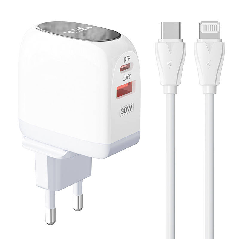 Zidni punjač LDNIO A2522C USB, USB-C 30W + USB-C - Lightning kabel