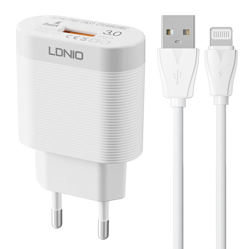 Zidni punjač LDNIO A303Q USB 18W + Lightning kabel