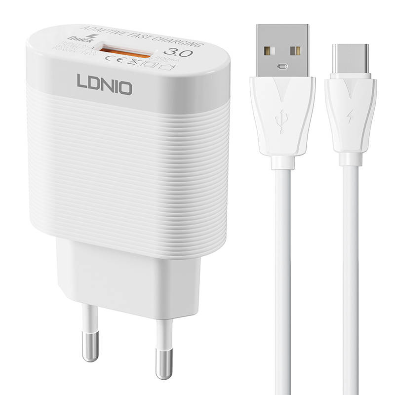 Zidni punjač LDNIO A303Q USB 18W + USB-C kabel