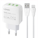 Zidni punjač LDNIO A3312 3USB + Lightning kabel