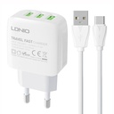 Zidni punjač LDNIO A3312 3USB + USB-C kabel