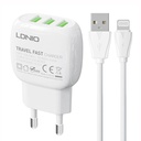 Zidni punjač LDNIO A3315 3USB + Lightning kabel