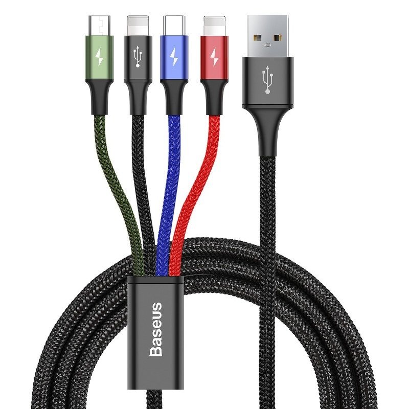 Baseus Fast USB kabel 4u1 USB-C / 2x Lightning / Micro 3,5A 1,2m - crni (paket od 5 komada)