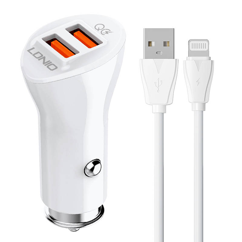 LDNIO C511Q 2USB Auto punjač + Lightning kabel (paket od 5 komada)