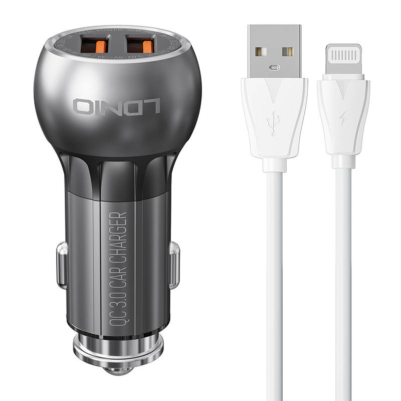 LDNIO C503Q 2USB auto punjač + Lightning kabel