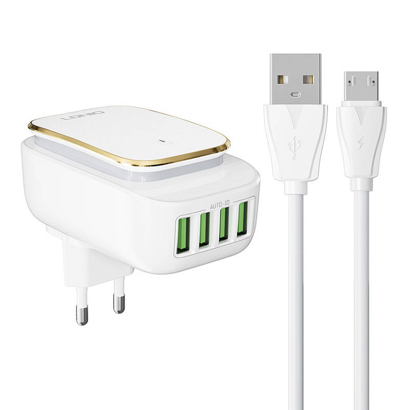 LDNIO A4405 4USB, LED lampa Zidni punjač + microUSB kabel