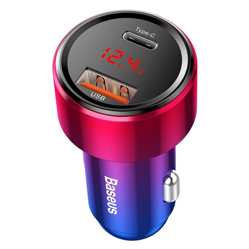 Baseus Magic auto punjač USB + USB-C QC 4.0 PD 45W (crveno+plavo)