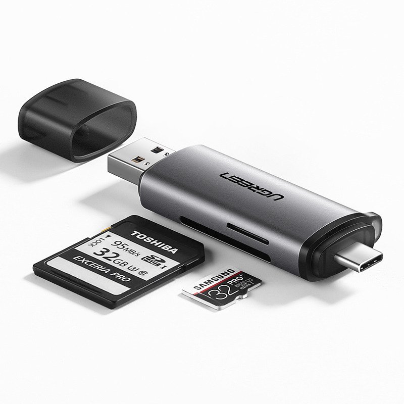 USB + USB-C adapter UGREEN čitač kartica SD + microSD (sivo)