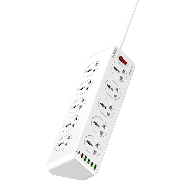 LDNIO SC10610 razdjelnik s 10 AC utičnica, 5x USB, 1x USB-C, 2500W, EU/US, 2m (bijeli)