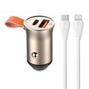 Auto punjač LDNIO C509Q, USB + USB-C, 30W + kabel USB-C na Lightning (zlatni)