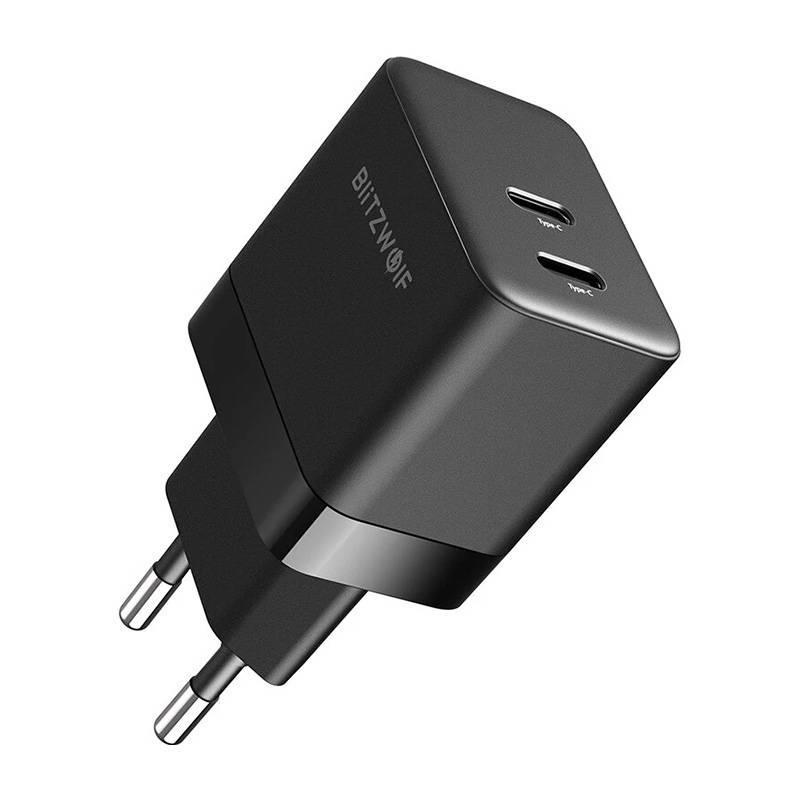 Zidni punjač Blitzwolf BW-S22, GaN, 2x USB-C, 35W (crni)