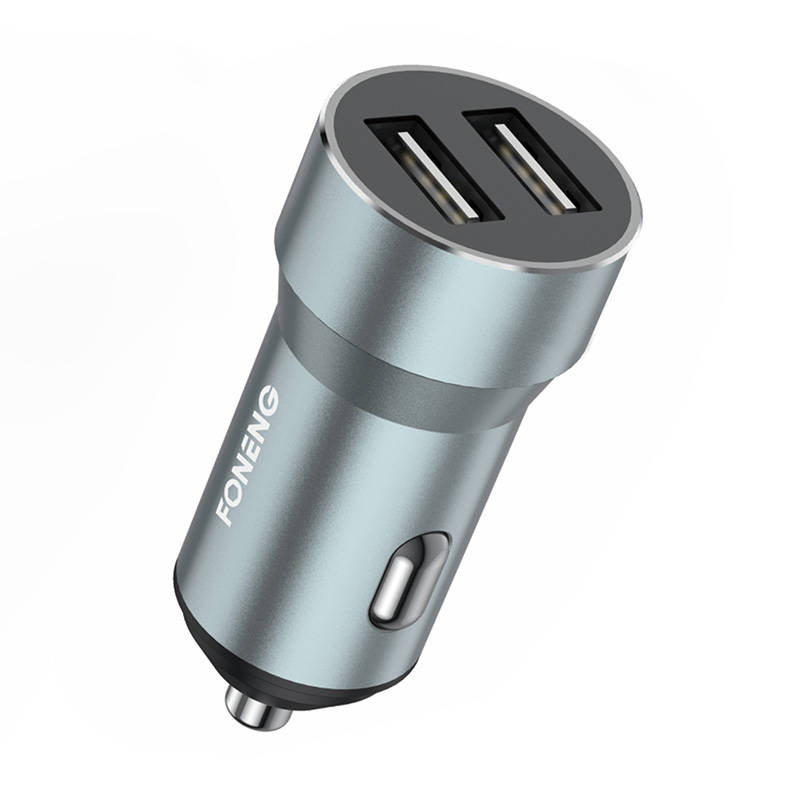 Metalni auto punjač dual USB Foneng C08 2.4A (srebrni)