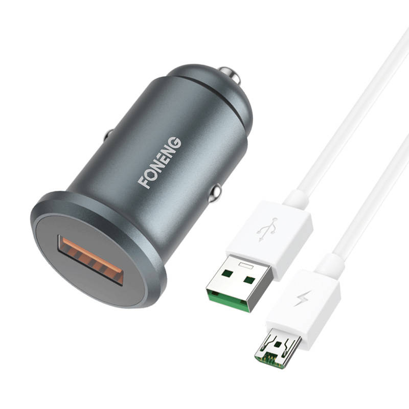 Auto punjač Foneng C15, USB, 4A + kabel USB na Micro USB (siv)