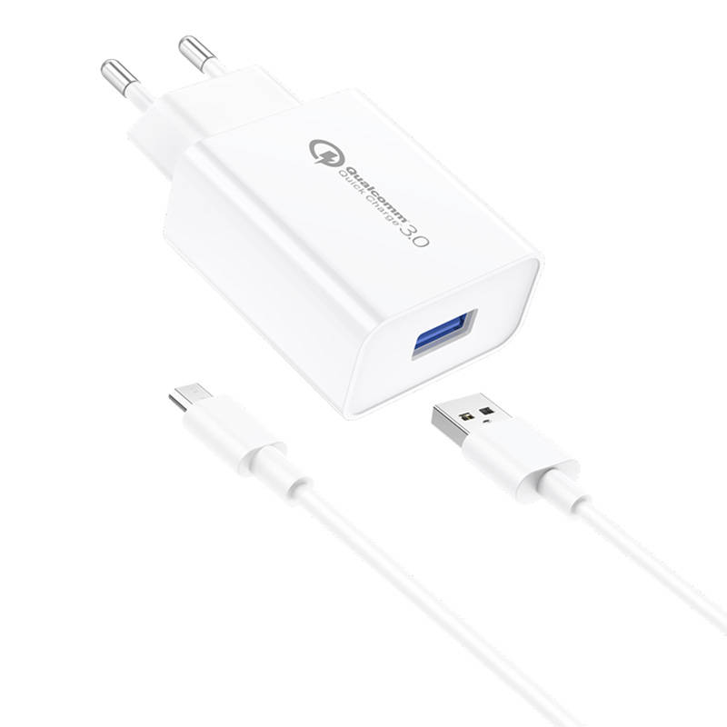 Zidni punjač Foneng EU13 + USB na mikro USB kabel, 3 A (bijeli) (paket od 5 komada)