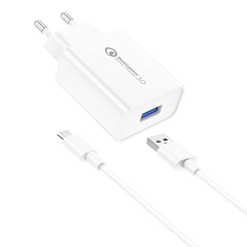 Zidni punjač Foneng EU13 + USB na mikro USB kabel, 3 A (bijeli)