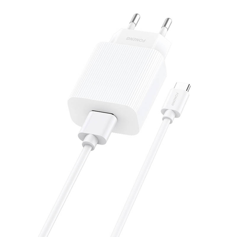 Brzi punjač Foneng 1x USB EU28 QC 3.0+ USB Type C kabel (paket od 5 komada)