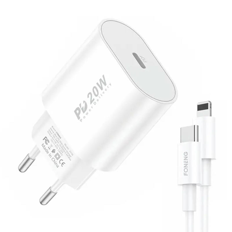 Brzi punjač Foneng 1x USB PD 3.0 EU39 + USB C na Lightning