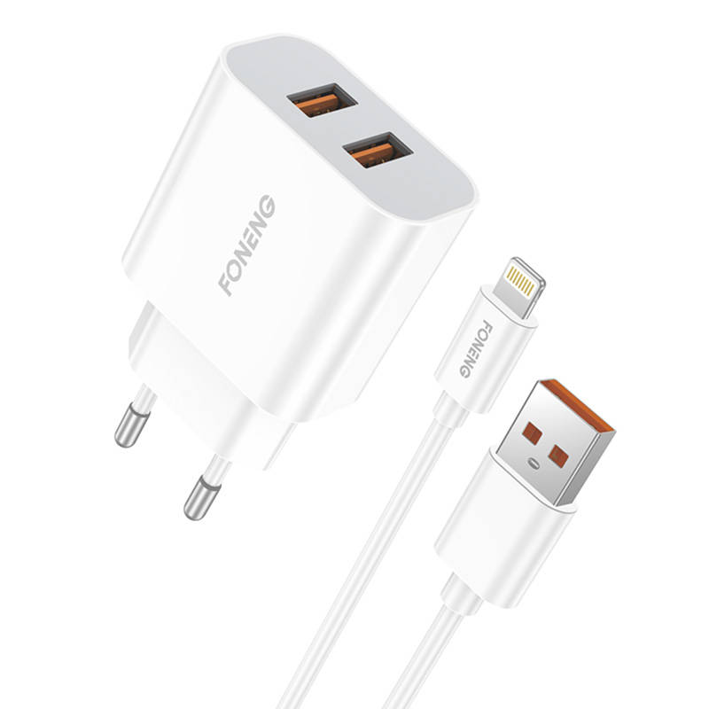 Brzi punjač Foneng 2x USB EU45 + USB Lightning kabel (paket od 5 komada)