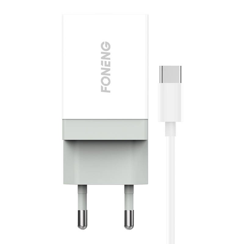 Brzi punjač Foneng 1x USB K210 + USB Type C kabel (paket od 5 komada)
